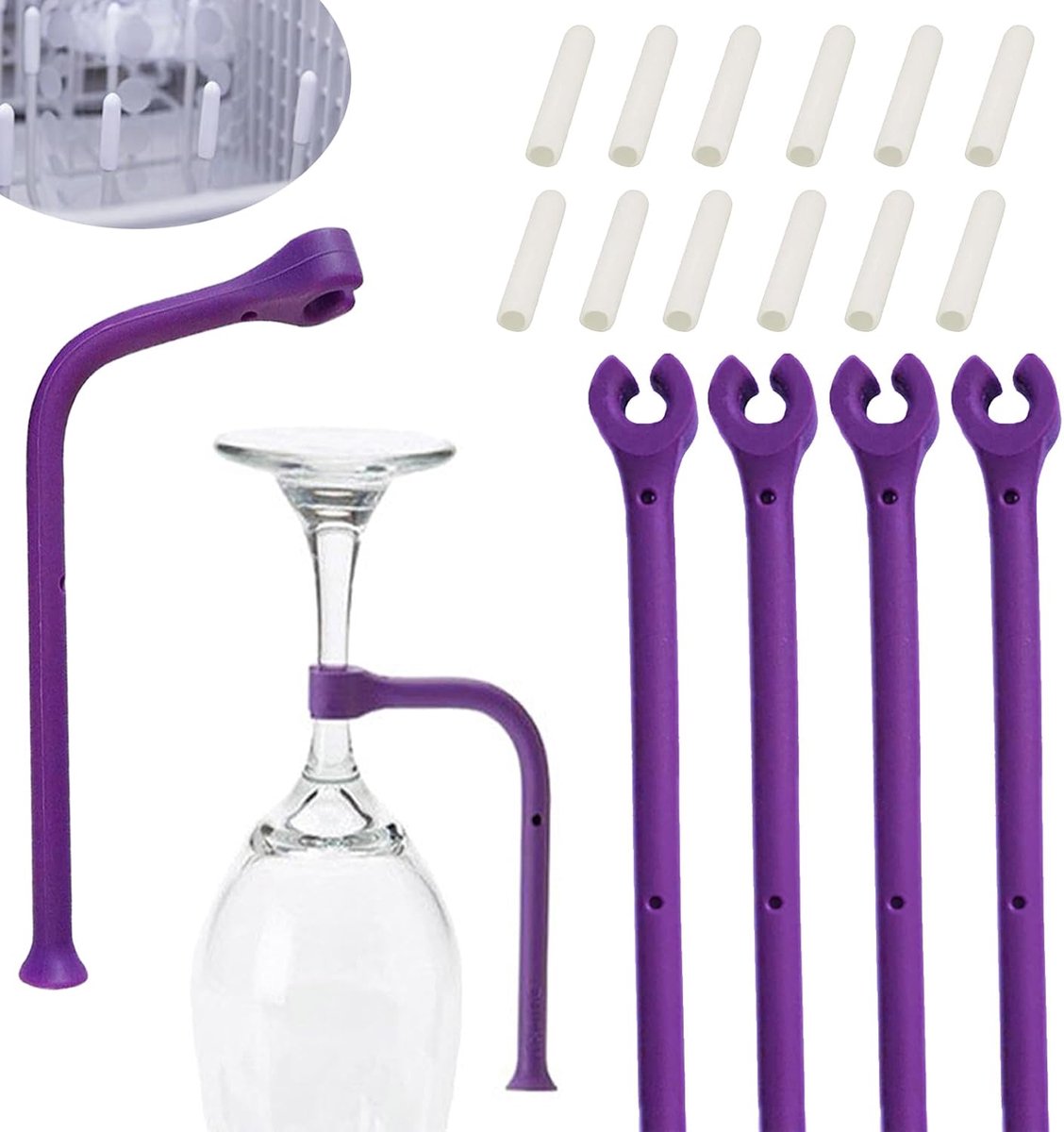 SnelShoppen - Flexibele Siliconen Afwasmachine Bevestiging voor Wijnglazen - Stemware Saver en Universele Ondersteuning - 14 Stuks - Ideaal voor Keuke