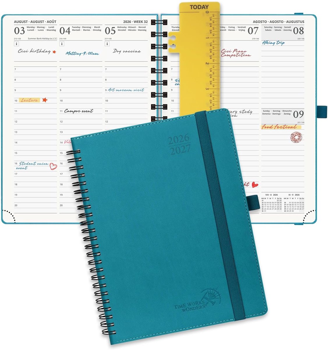 Agenda 2026 2027 - Weekplanner Planner - Academisch Plannen - Verticaal Uurrooster - 22 x 165 cm - Pacificgroen