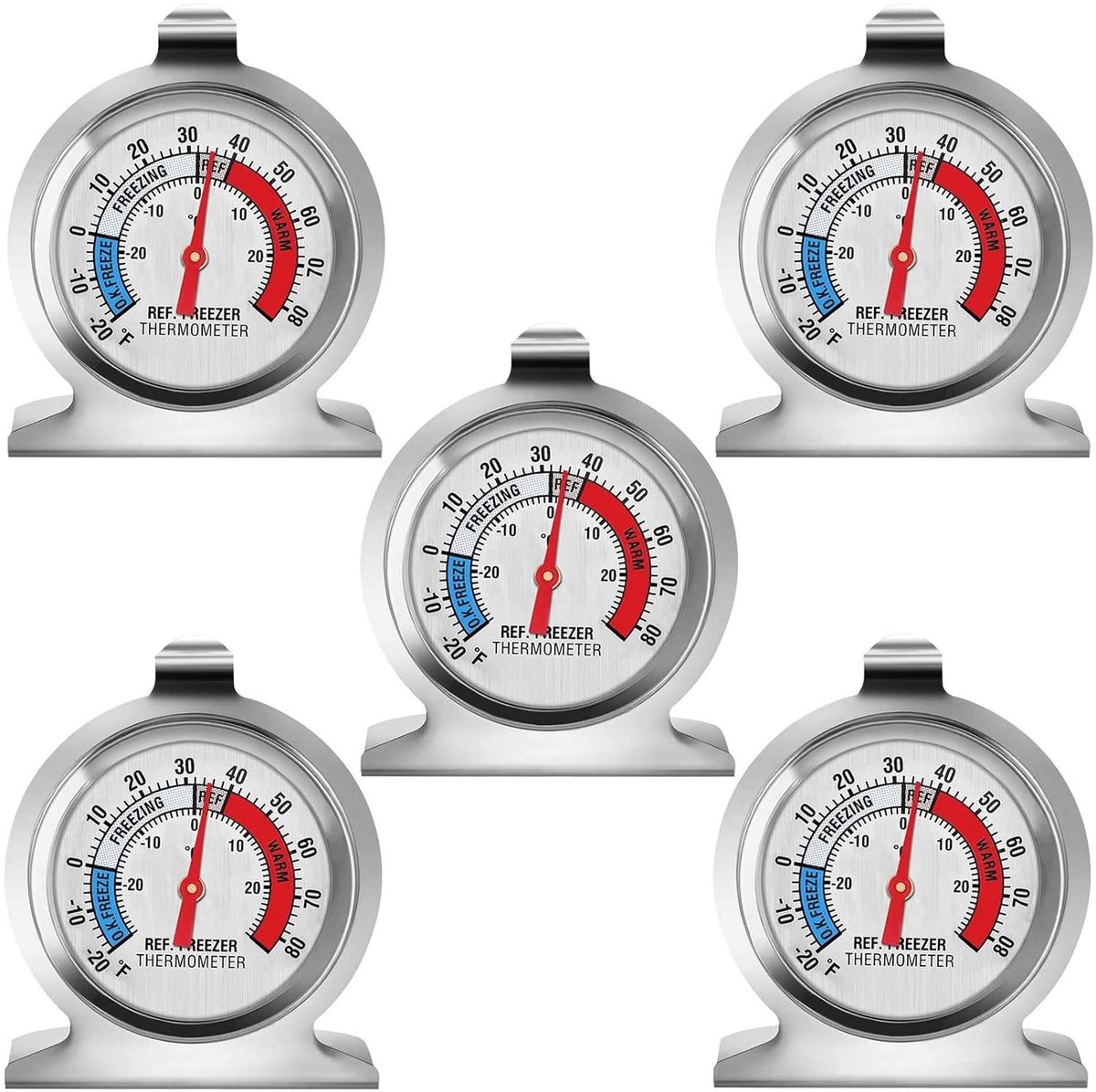 SnelShoppen - Fridge Thermometer Set van 5 - Grote Dial Koelkast Thermometer en Vrieskast Thermometer - Perfect voor Keuken en Camping - Klassieke Ser