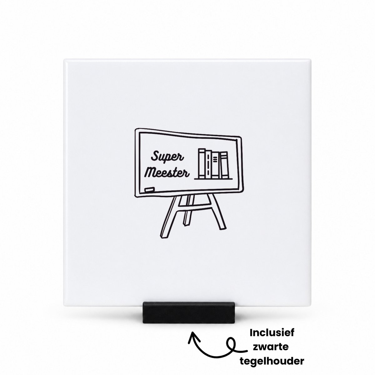Hacebo Super meester tegeltje met tegelhouder - Meester - Meester - tegeltjes met tekst - Leraar - spreuktegels - 10.8x10.8 CM Wit