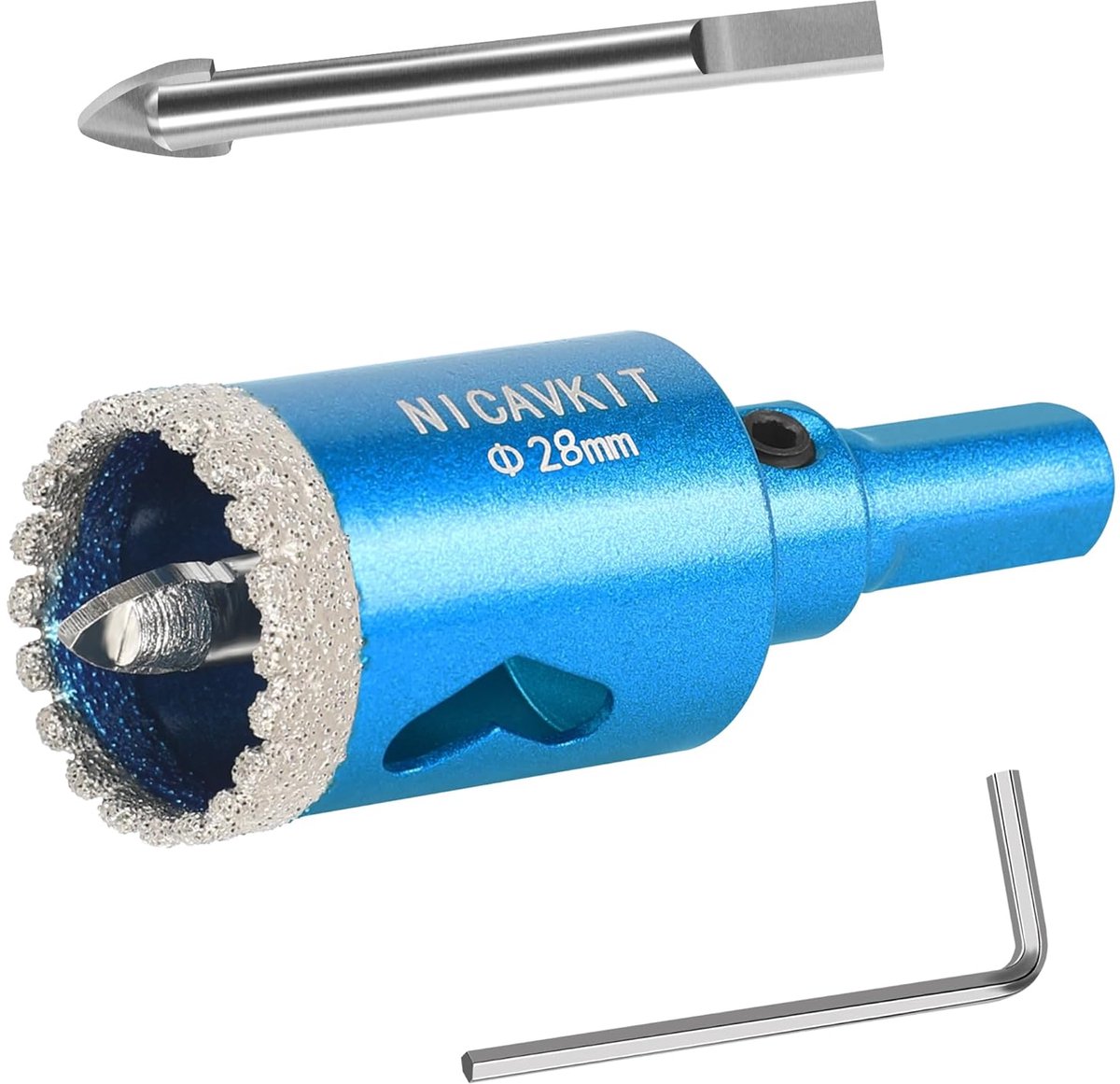 SnelShoppen - 28 mm Diamant Boorset met 2 x Centering Drills, Professionele Gevulde Diamant Boor voor Tegels, Porselein, Keramiek, Glas, Kwartsiet, Ma
