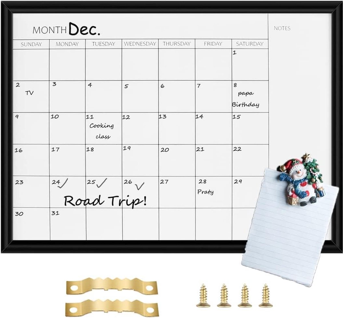 SnelShoppen - Magnetic Whiteboard Maandplanning 40x30cm met Houten Frame - Ideaal voor School, Thuis en Kantoor - Perfect voor Projecten en Afspraken