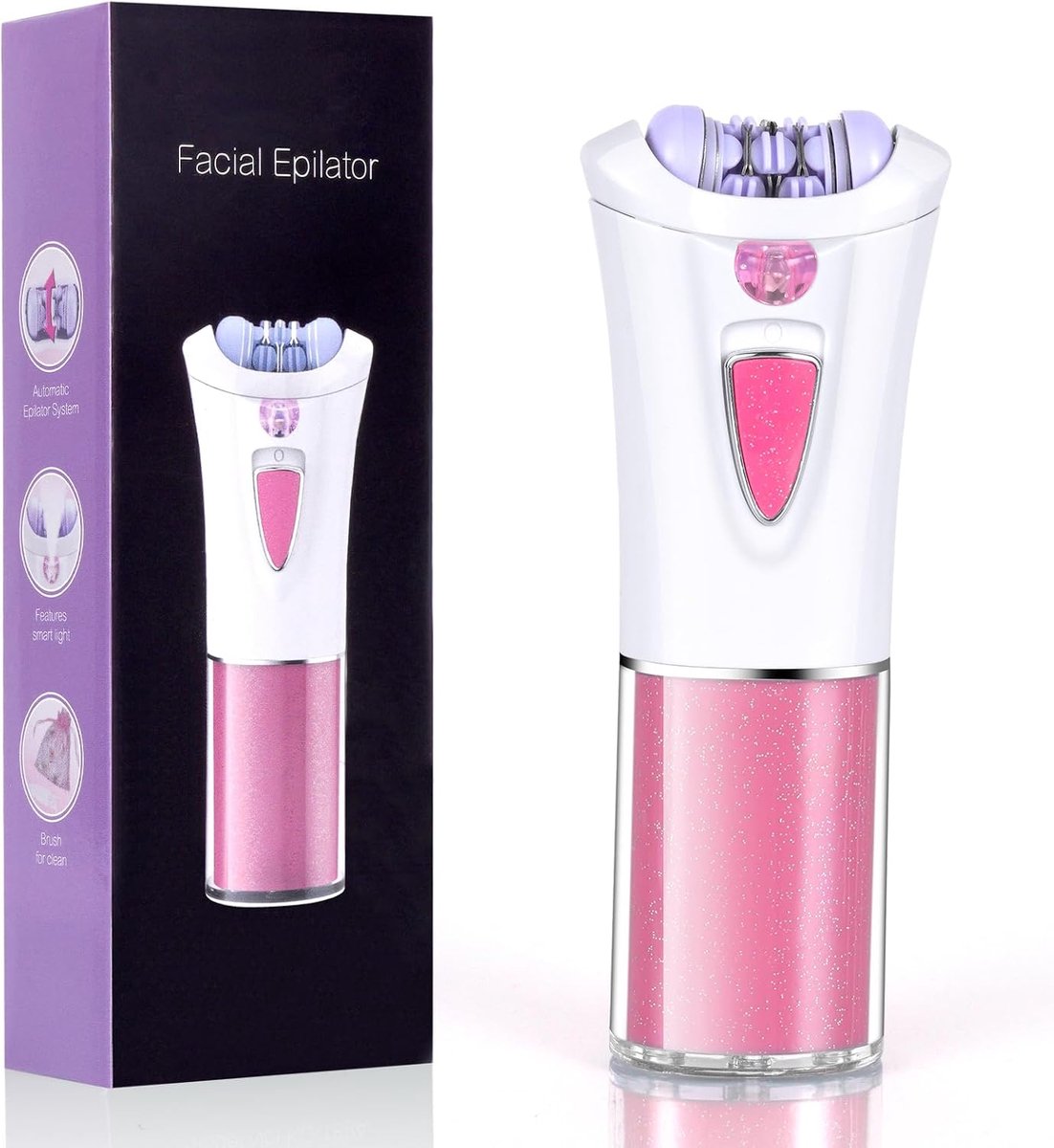 SnelShoppen - Draadloze Elektrische Gezichtsepilator voor Vrouwen met LED Licht, Mini Epilator voor Arm, Been, Bikinilijn en Onderarm, Pijnloze Huidve
