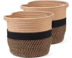 Set van 2 Grote Bloempot Hoezen Gevlochten Zwart Ø 30 cm - Sierlijke Plantenmand voor Binnen