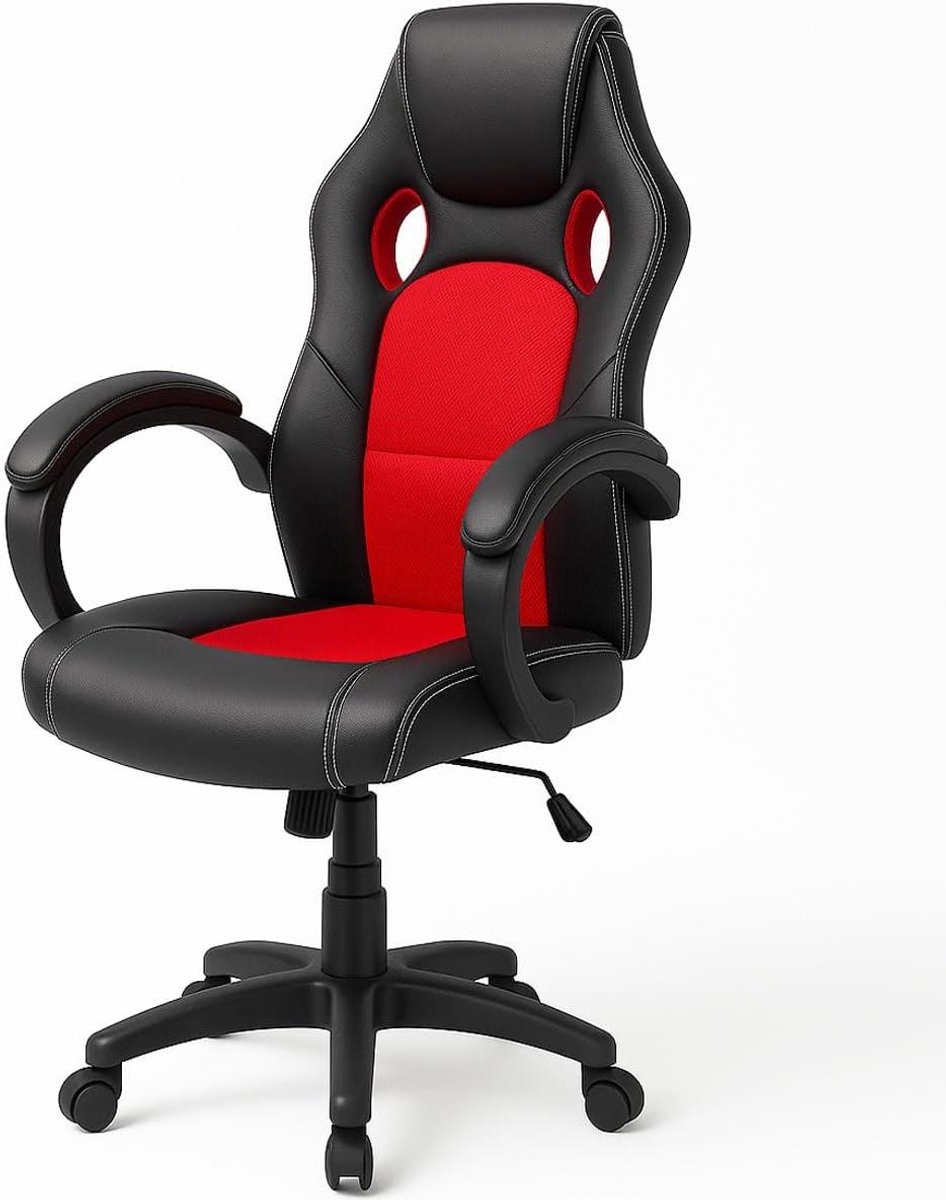Sportieve bureaustoel - Draaistoel racewagen - Comfortabel werken - Ergonomisch design - 122 cm hoog - Zwart rood
