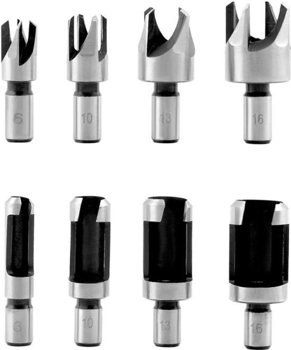 Houten Plug Cutter Set - 8 Delig - Boorbits Set van Carbon Staal - 6/10/13/16mm