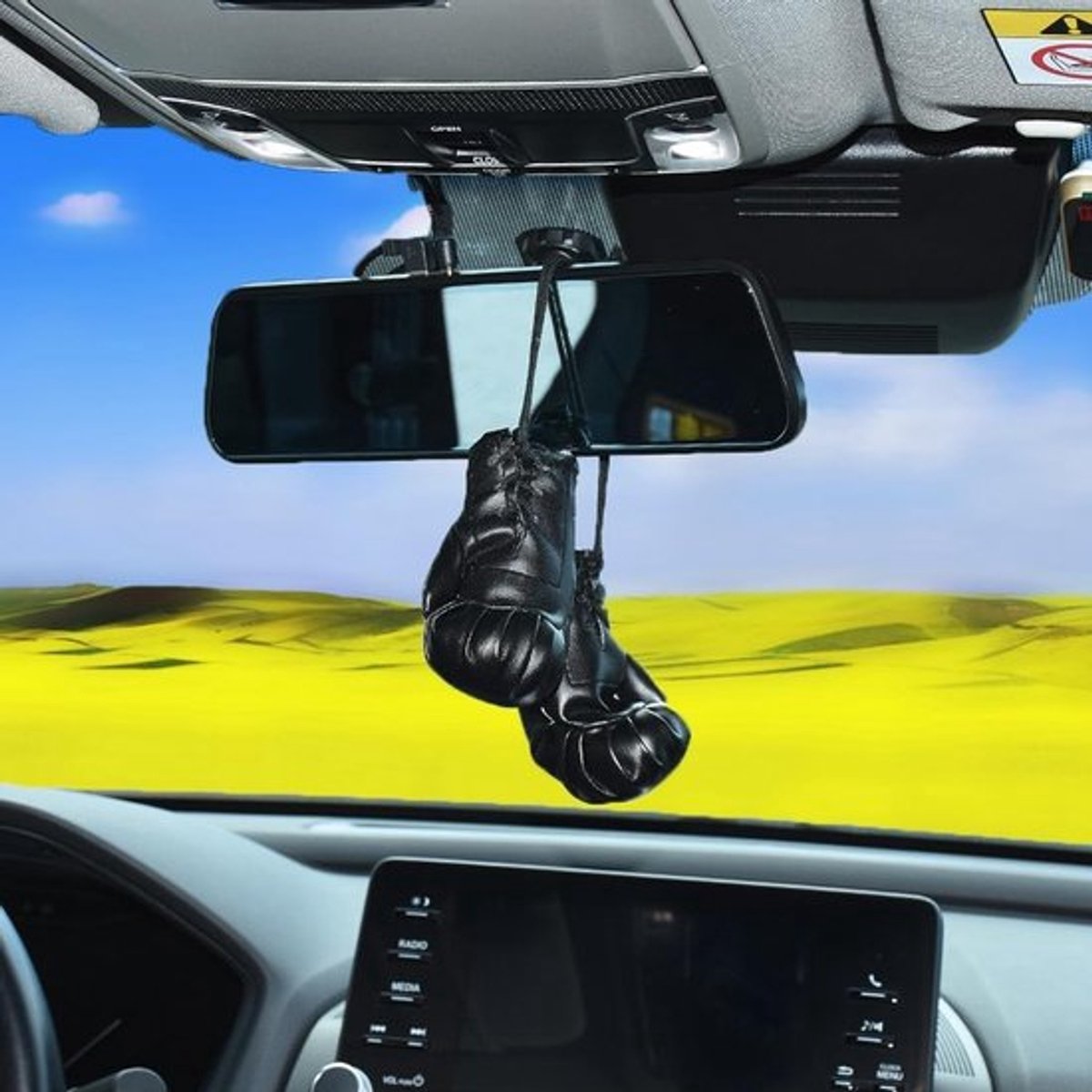 Mini bokshandschoenen voor autospiegel - hangend - Miniatuur bokshandschoenen voor thuis - auto-accessoires - tas - sleutelhanger (zwart)