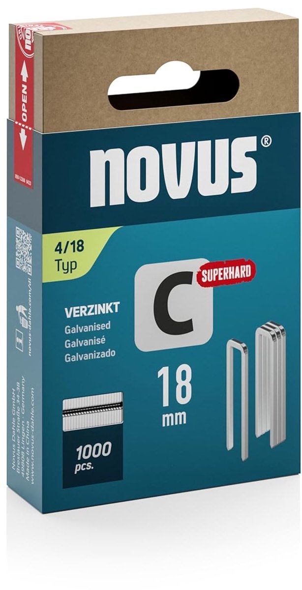 SnelShoppen - Smalle Rugklemmen 18 mm 'Superhard' - 1000 Nietjes Type 4/18 - Schuifdoos - Handtacker & Elektrische Nietmachine voor Profielhout en Pan
