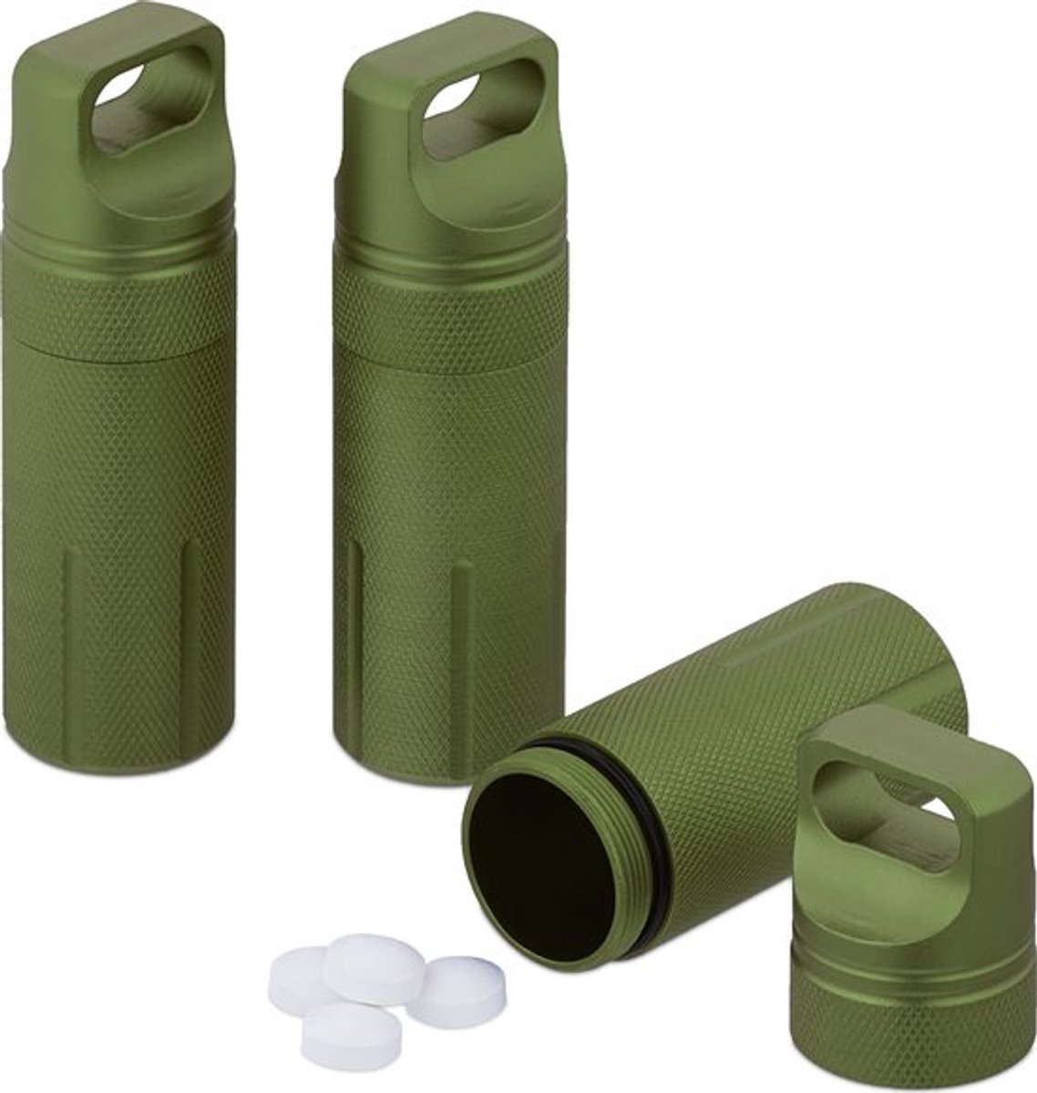 pillenkoker set van 3 - waterdicht - reis pillendoosje - aluminium - 9,5x3 cm - groen