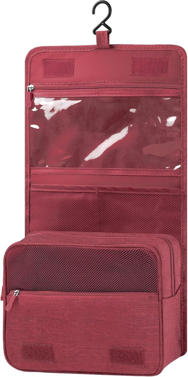 Thijox - Multifunctionele Hangtoilettas Uniseks - Opvouwbare Cosmeticatas met Haak - Reisaccessoires voor Dames en Heren - Donkerrood - Perfect voor V