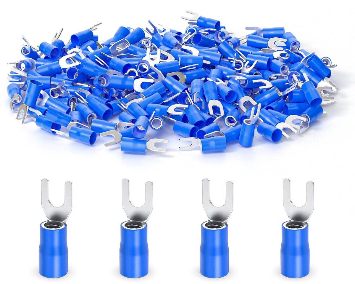SnelShoppen - 200Pcs 16-14 AWG Blauwe Geïsoleerde Fork Spade Draadconnectoren - U-Type Elektrische Krimp Terminals - Hoogwaardige Koper Verbindingen