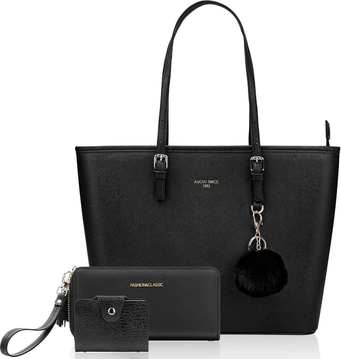 SnelShoppen - Grote PU Leren Dames Handtas Met Portemonnee, Lichtgewicht Schoudertas Voor Laptops Tot 15,6 Inch, Ideaal Voor Werk, Reizen, Winkelen En