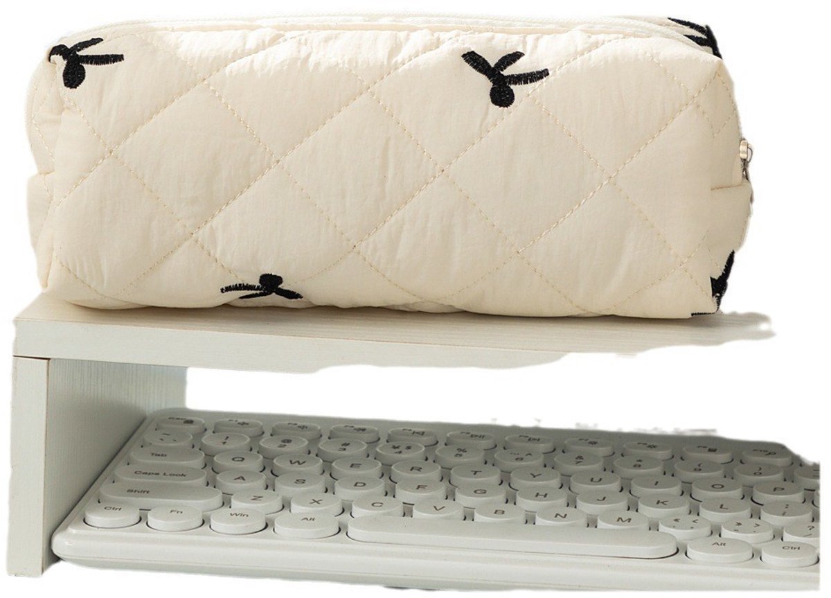 Geborduurde Etui met Strik - Stijlvolle Pennenzak voor School en Kantoor - Duurzame Make-up Tas met Soepele Rits - Compact en Modieus