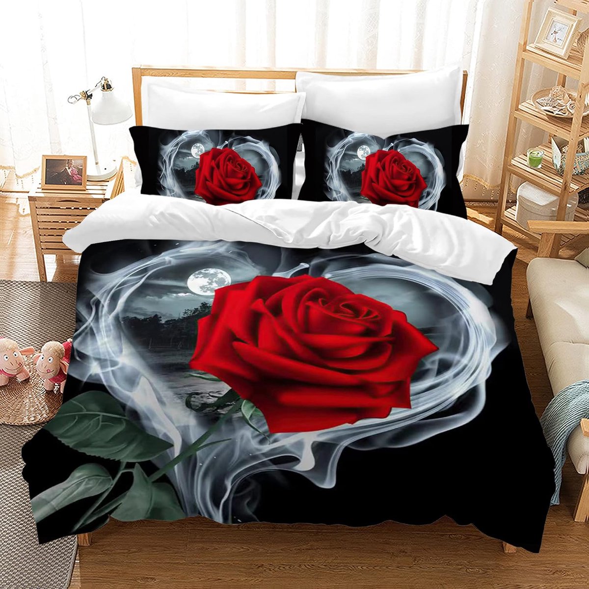SnelShoppen - 3D Dekbedovertrek Set met 2 Kussenslopen, Microvezel, Roze Hartjes, 135 x 200 cm voor Volwassenen en Kinderen, Ideaal voor Slaapkamer en