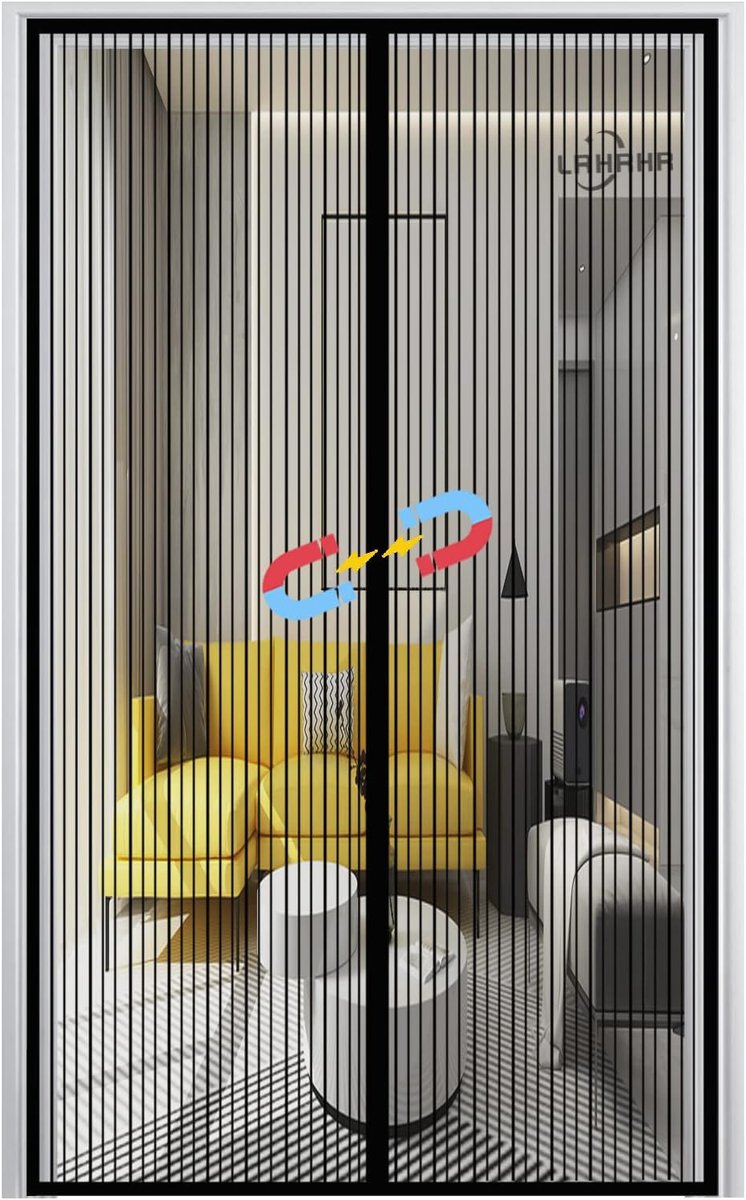 SnelShoppen - Magnetisch Vliegenraam Deur Insectenbescherming - Balkondeur - Geen Boorgaten - Zwart - 90 x 210 cm - Duurzaam en Afneembaar