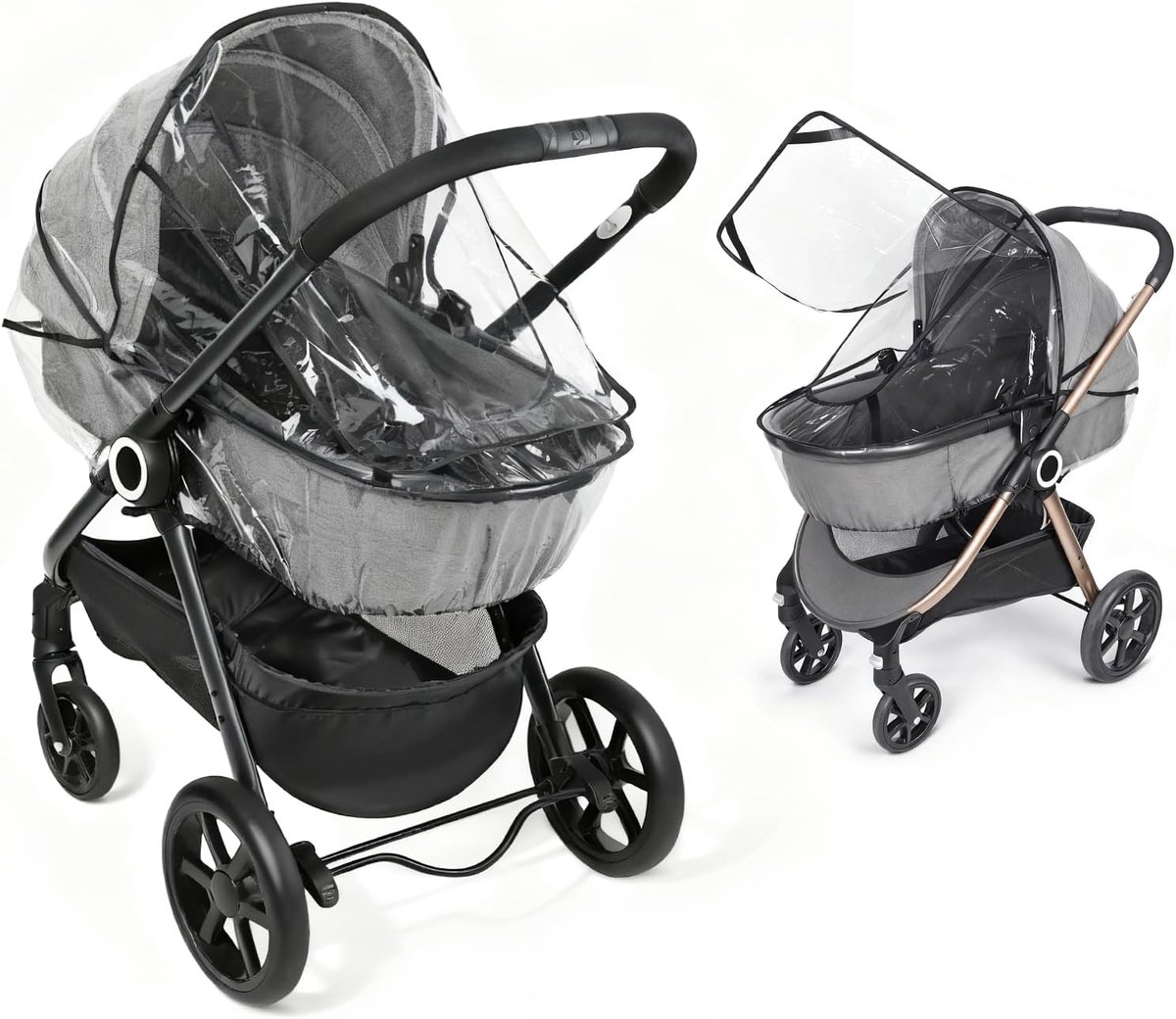 SnelShoppen - Universele Regenhoes voor Kinderwagen & Reiswieg, Ademende Waterdichte Hoes met Venster, Opvouwbaar EVA Materiaal, Klittenband Bevestigi