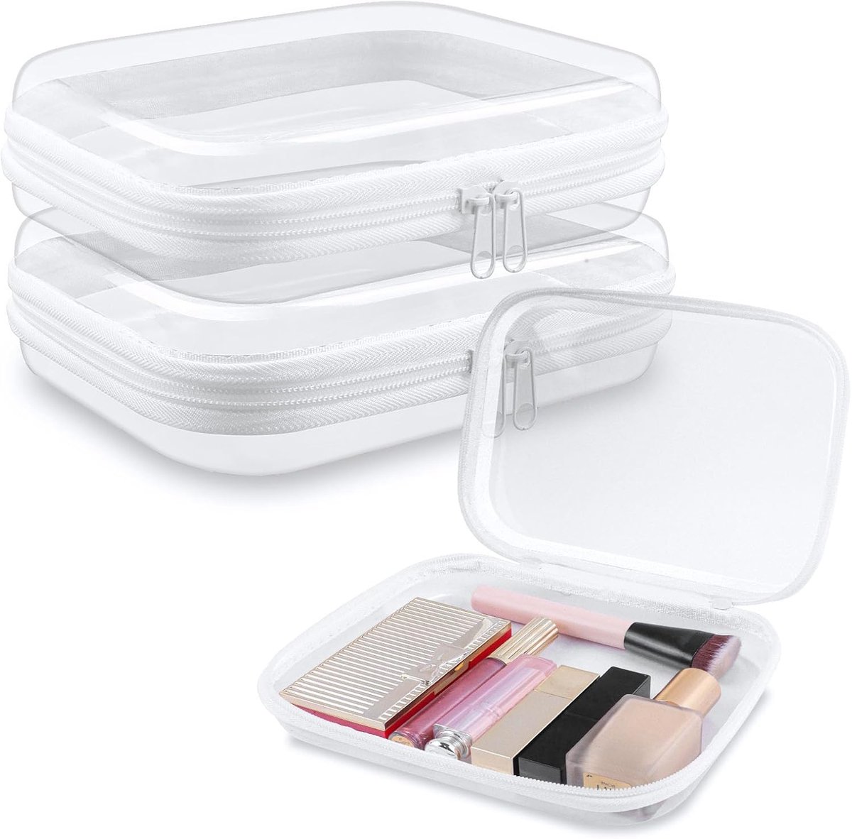 Thijox - Doorzichtige Harde Opbergtas 3 Stuks - Reis Toilettassen met Dubbele Ritsen - Duurzame Plastic Doos - Cosmetische Tas Organizer voor Make-up