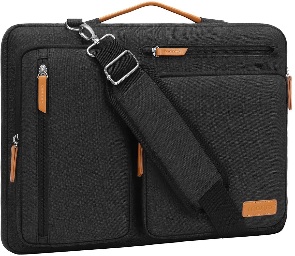 Famanu – Beschermende laptopschoudertas, 15 inch computertas, compatibel met verschillende modellen, zijdelings te openen messenger bag met 4 ritszakken en handvat