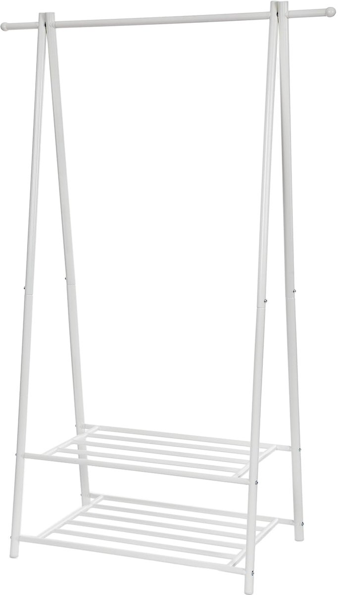 Famanu Kapstok met 2 schoenplanken, metalen frame, ruimtebesparend ontwerp voor het organiseren van jassen en schoenen Zwart