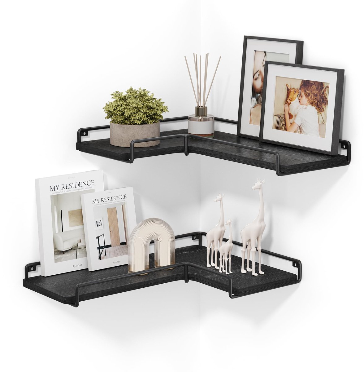 Famanu – L-vormige hoekplank, set van 2, wandplank met modern basisontwerp