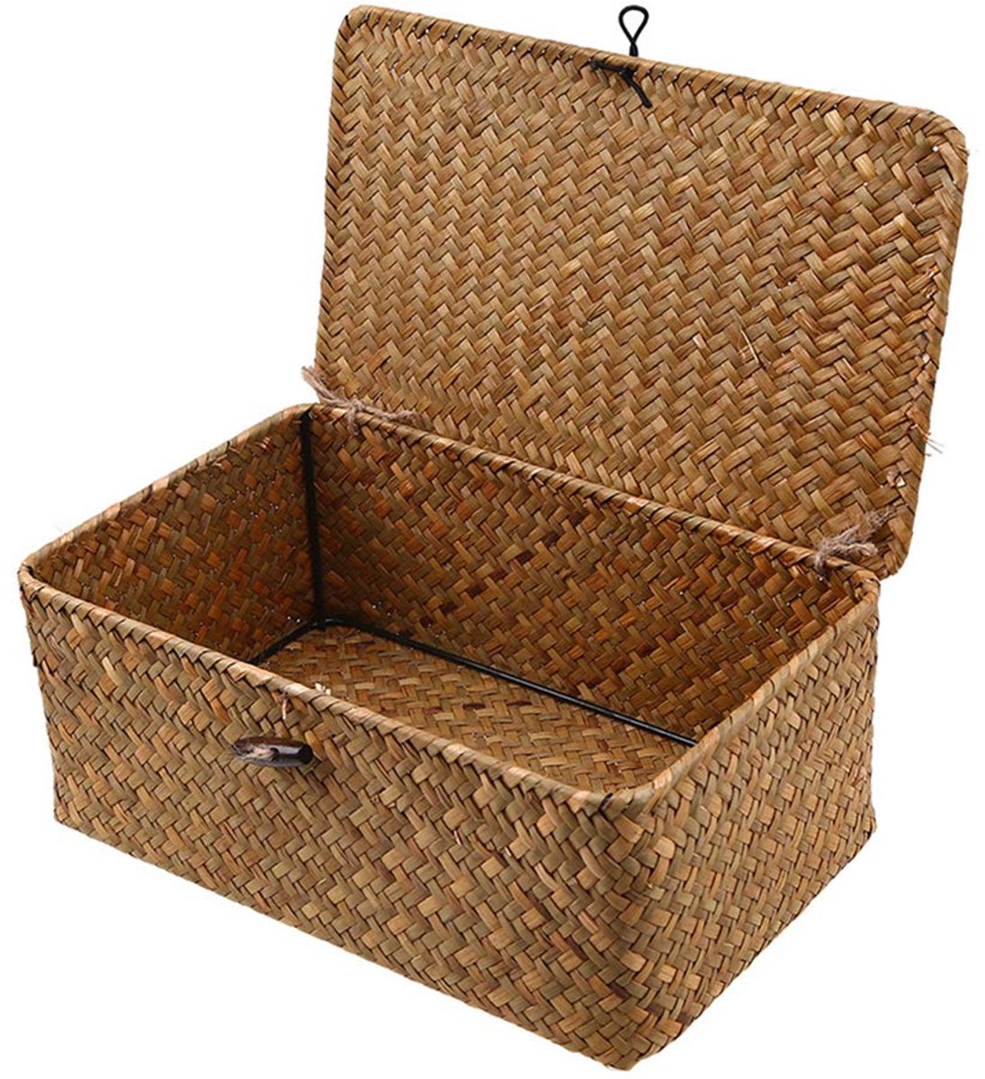 Famanu – Rieten opbergmand van geweven rotan, opbergdozen met deksels, zeegras wasmanden en make-up organizer voor badkamer, woonkamer of keuken (S