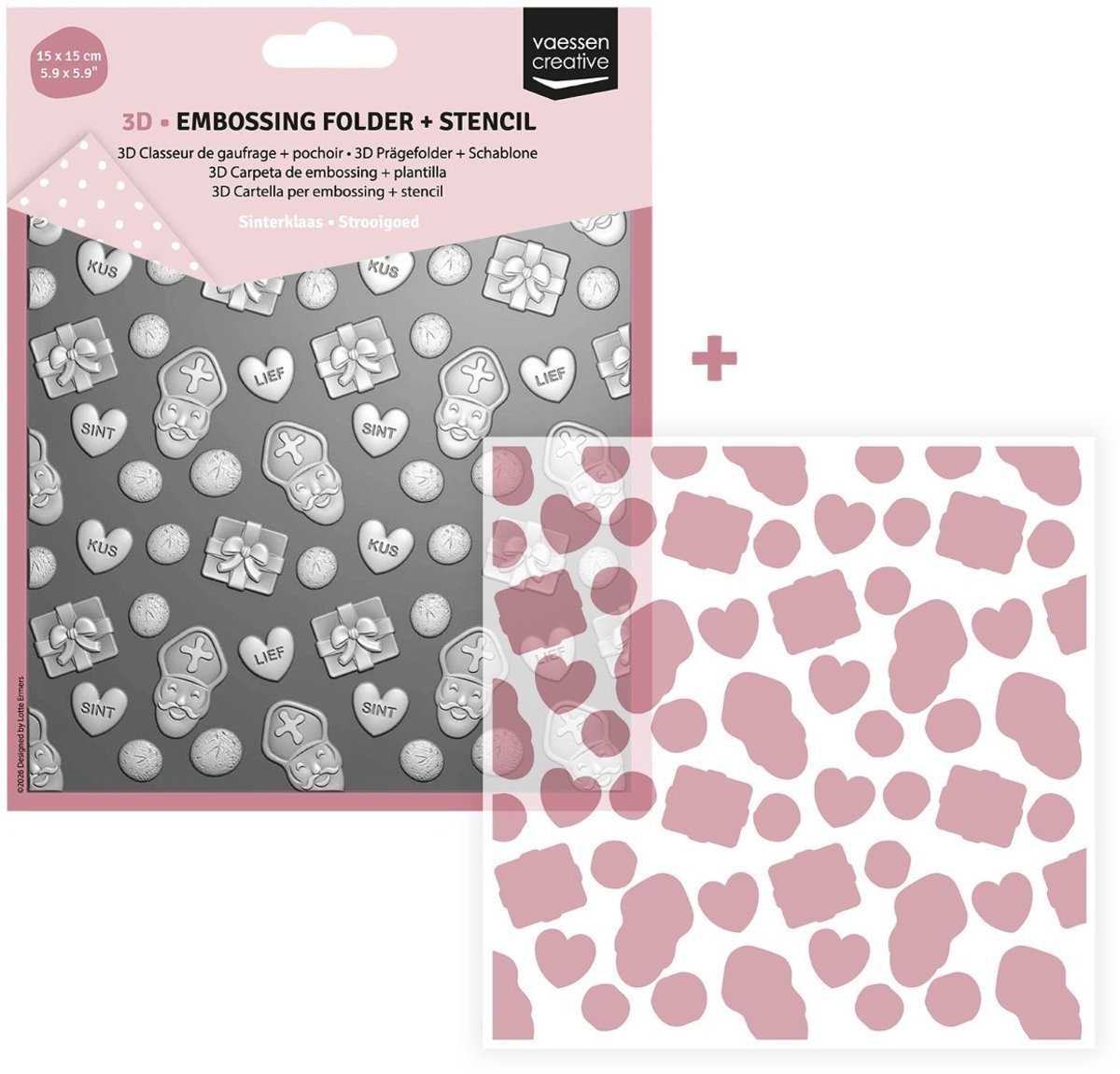 Vaessen Creative Embossing Folder + Sjabloon - Sinterklaas Strooigoed - 15 x 15 cm