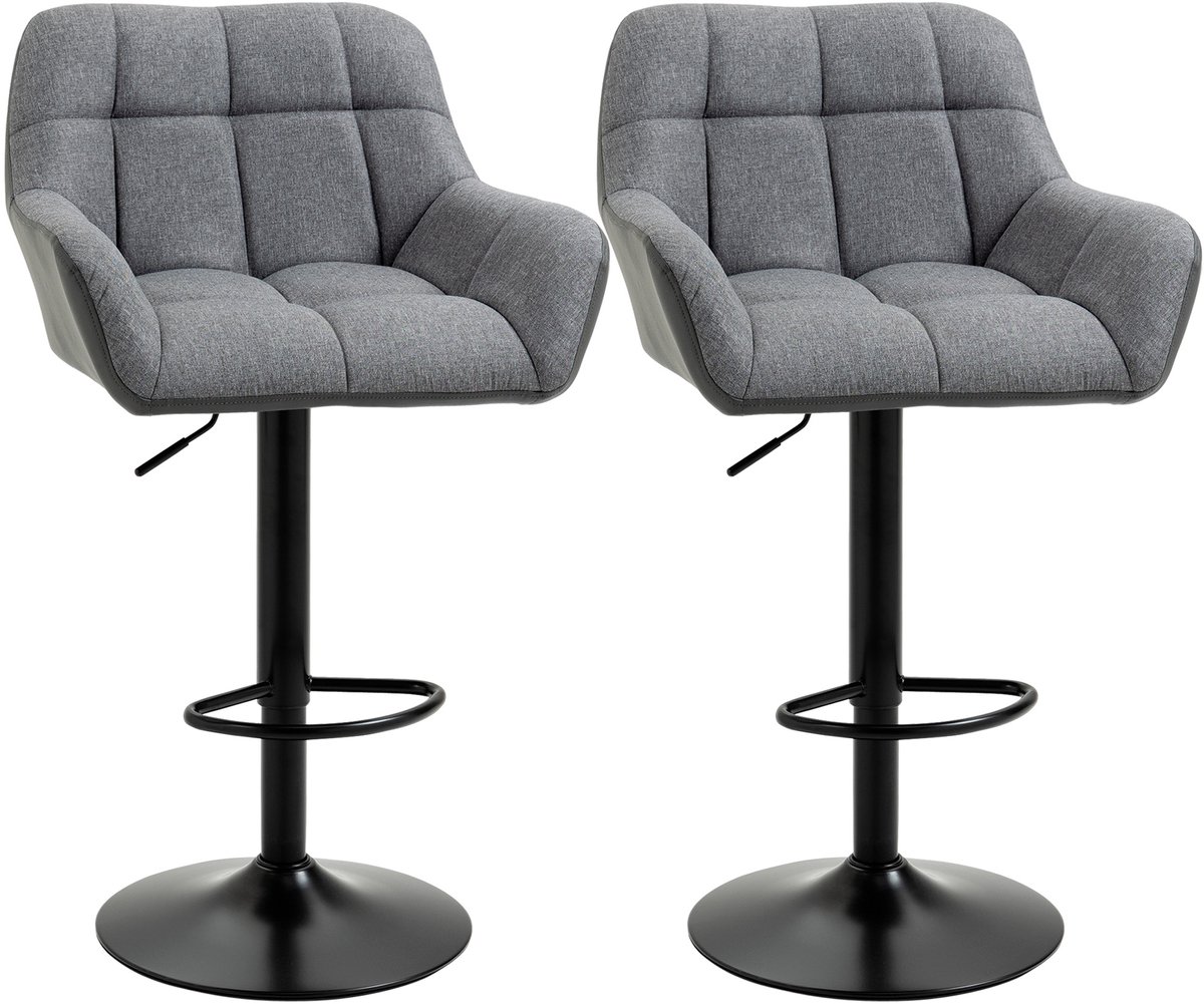 Clruro Barkrukken - 57,5x52,5x93-114 cm - 2 Stuks Draaibaar - Verstelbaar - Linnen/Staal - Grijs