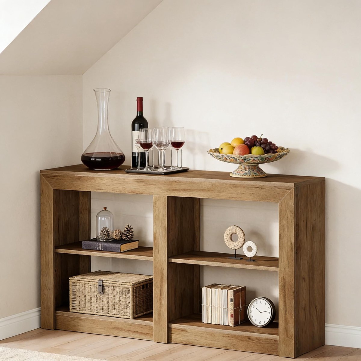 Wishdor Sidetable - 3-laags console tafel met open vakken - Landelijke houtlook - MDF - Bruin - 150 x 35 x 85 cm voor hal en woonkamer