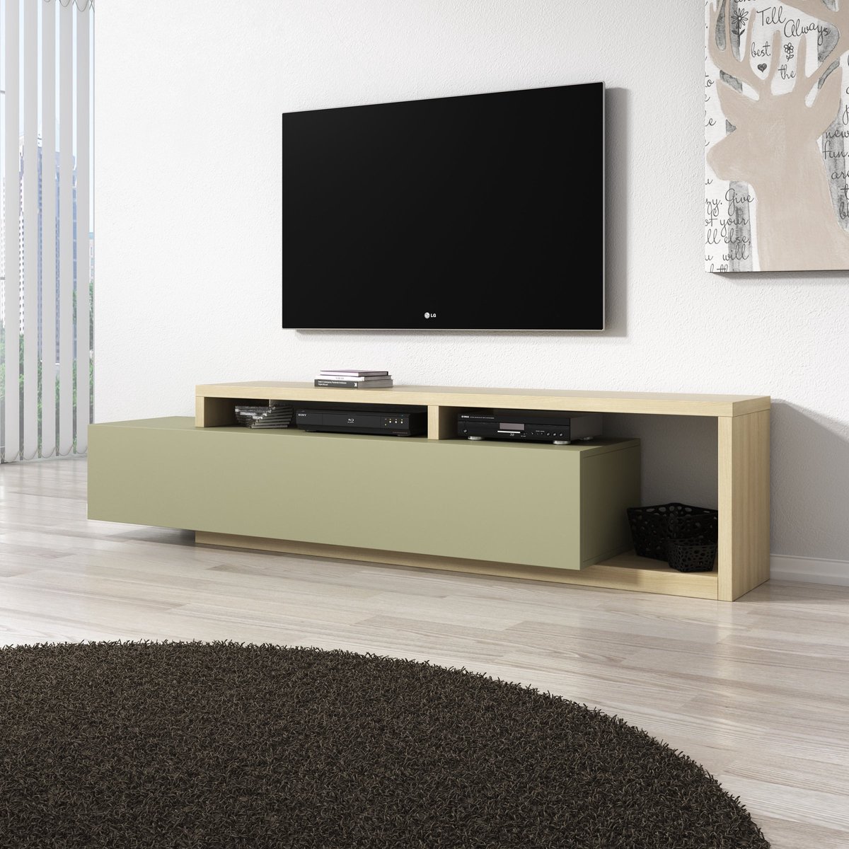Meubella - Bello - TV-Meubel - Groen/Eikenpatroon - 219x45x52 cm