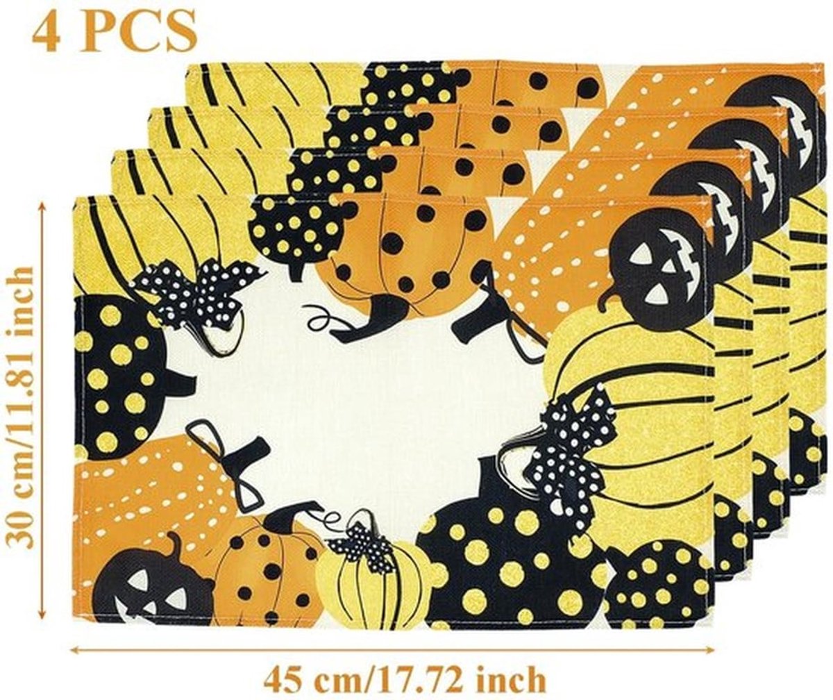 Placemats Halloween - Wasbare Placemat - Ronde Placemat - Antislip - Tafeldecoratie - 30 x 45 cm - Linnen Materiaal - Tafelmat