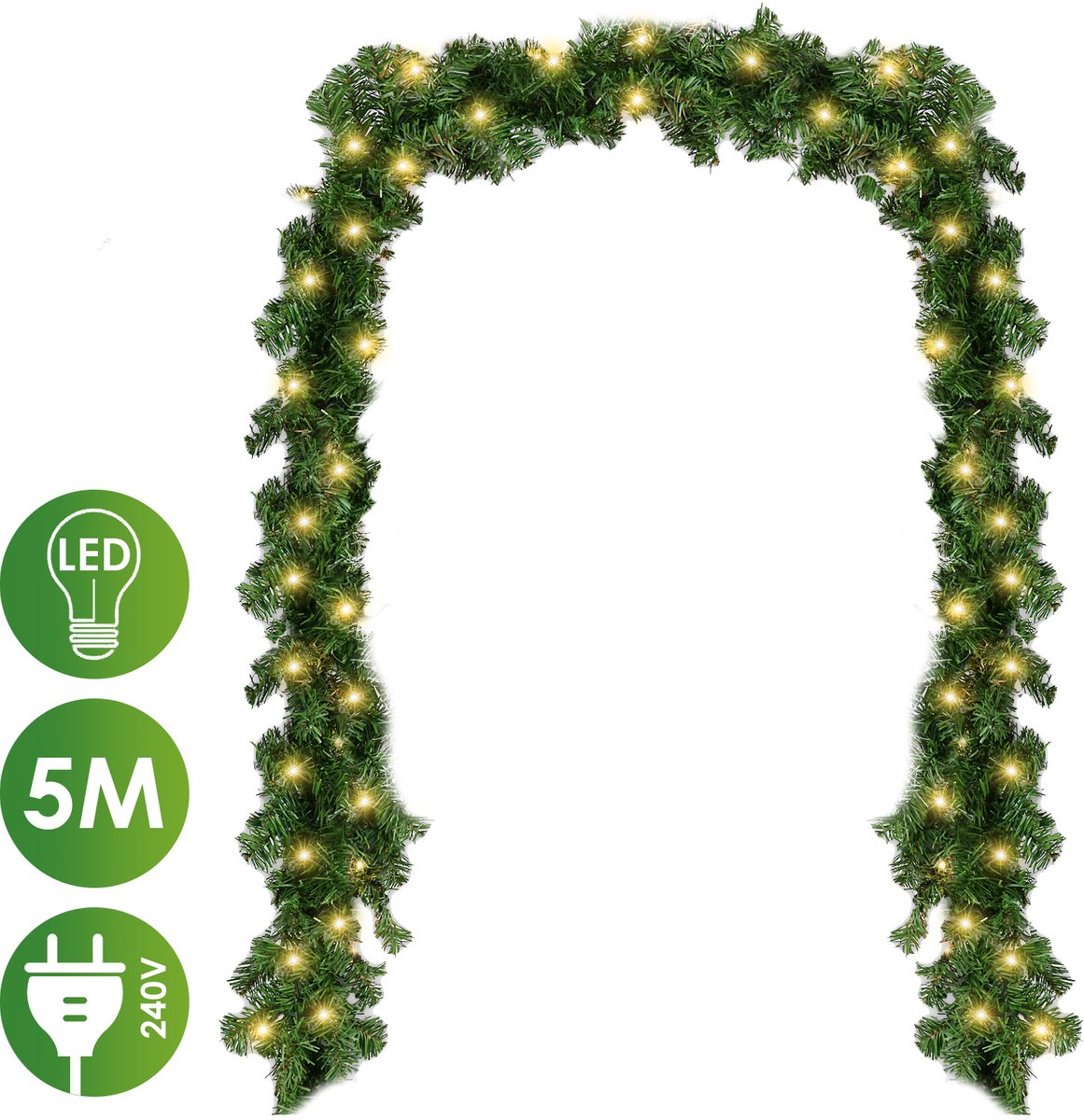 Kerstguirlande met verlichting 5 m - 100 led - groen - warmwit – foto 3