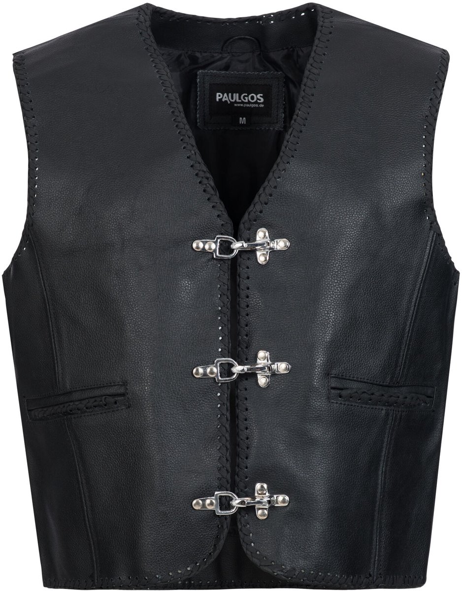PAULGOS Leren Vest Biker Vest Club Vest Chopper Vest 100% Echt Leer - BW1