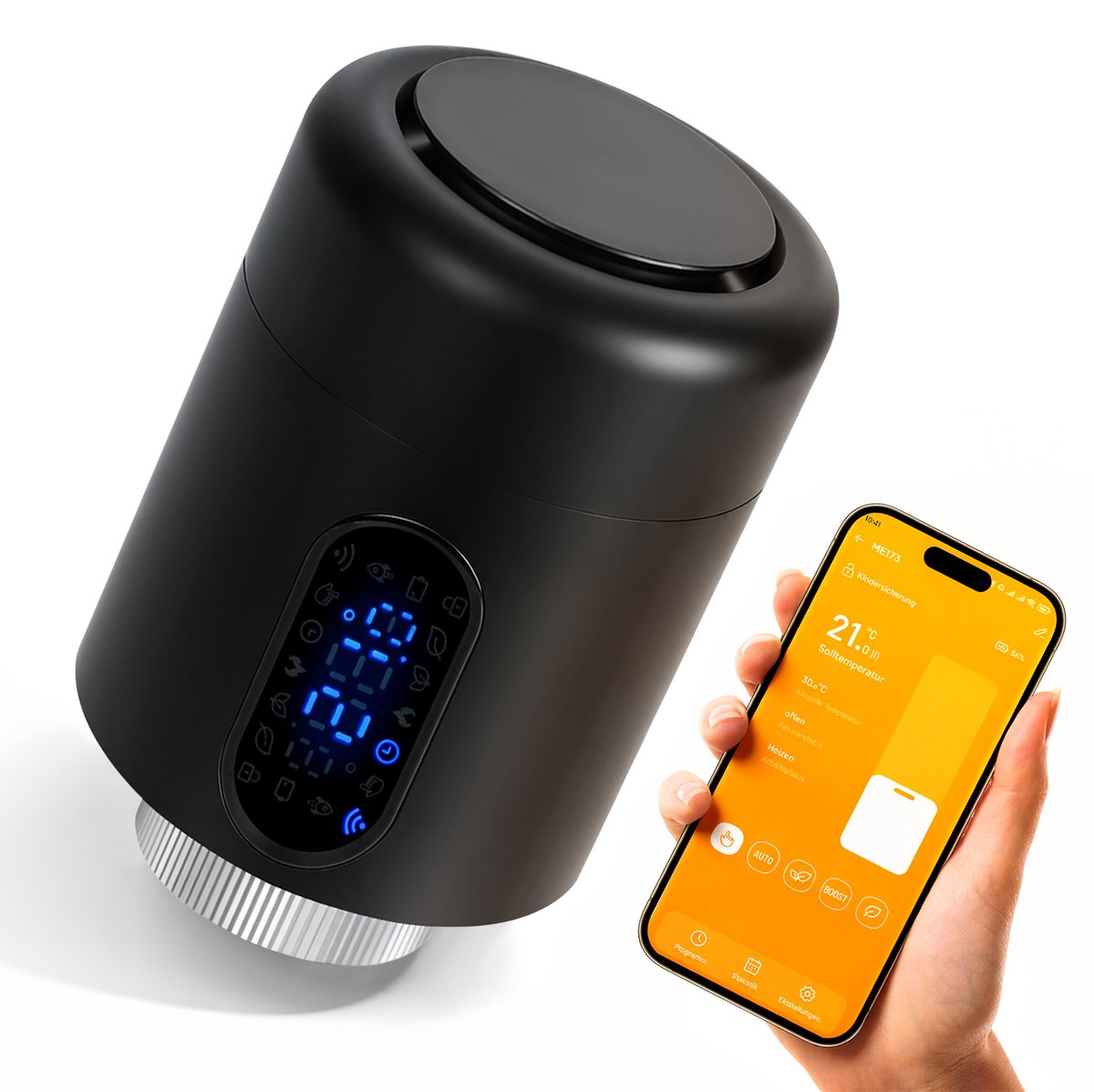 Slimme Thermostaatkraan voor Radiator – WiFi, App en 6 Modi – Zwart – 1 stuk