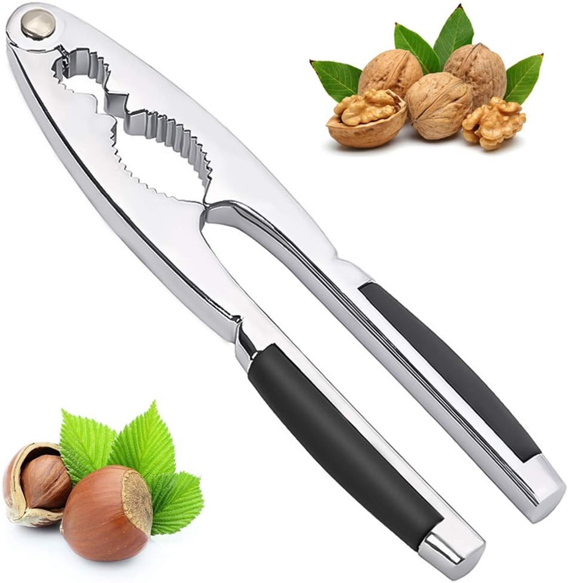 Metalen notenkraker met antisliphandvat voor pecannoten en walnoten.