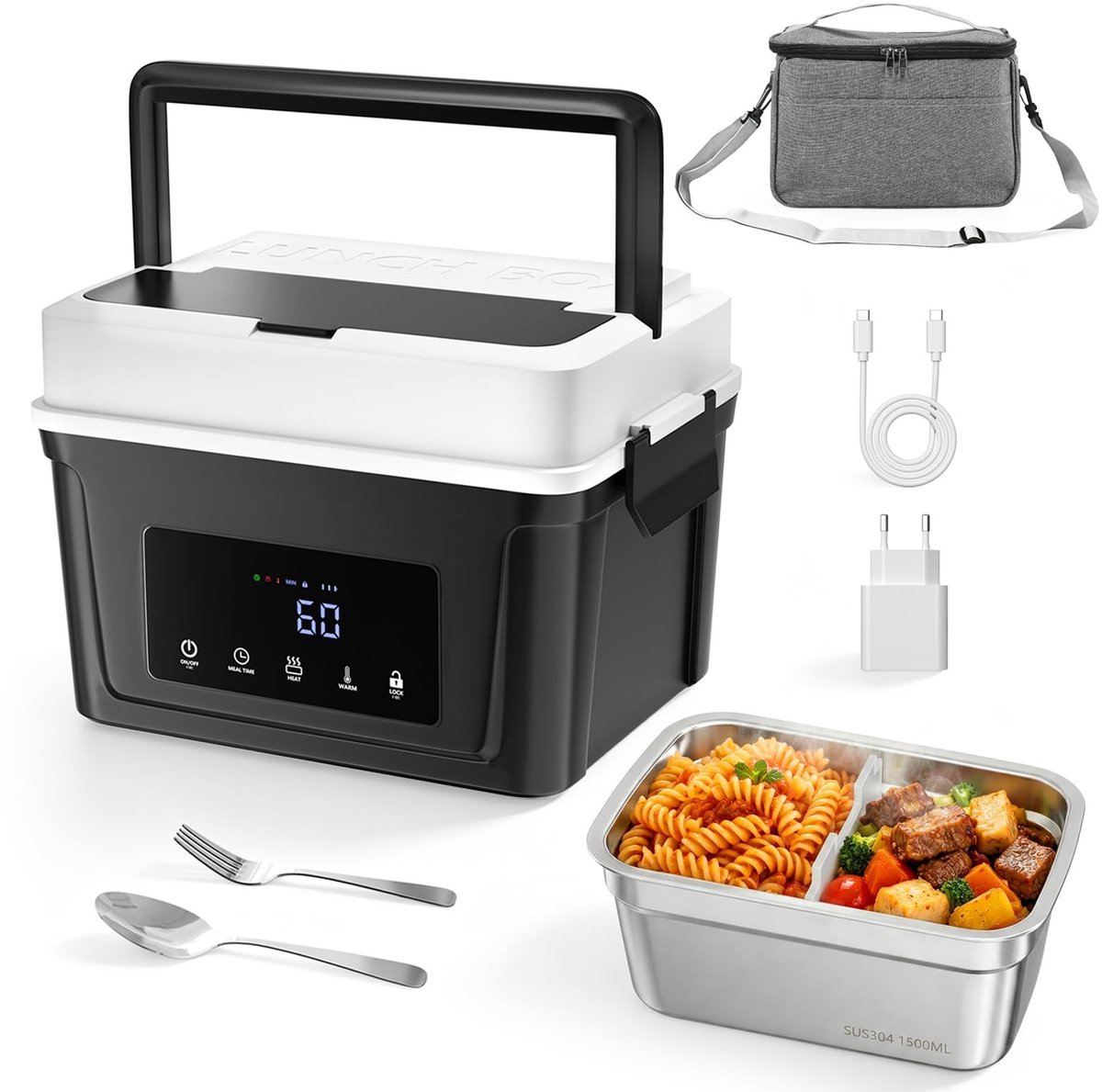 Solidchoice - Draadloze Verhitte Lunchbox van RVS met Isolatie