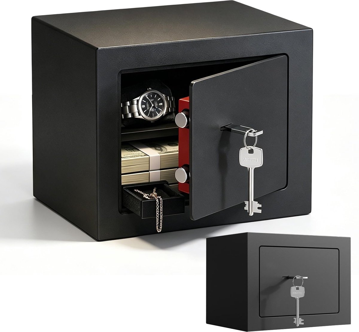 Solidchoice - Kleine Kluis met Sleutel, 23 x 17 x 17 cm, Voor Waardevolle Spullen