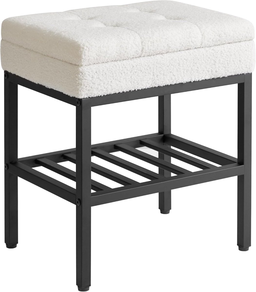 Home & Beyond® Schoenenbank met Zitvlak - Smal Schoenenrek voor Hal - Metalen Frame - Wit - 40x30x47 cm