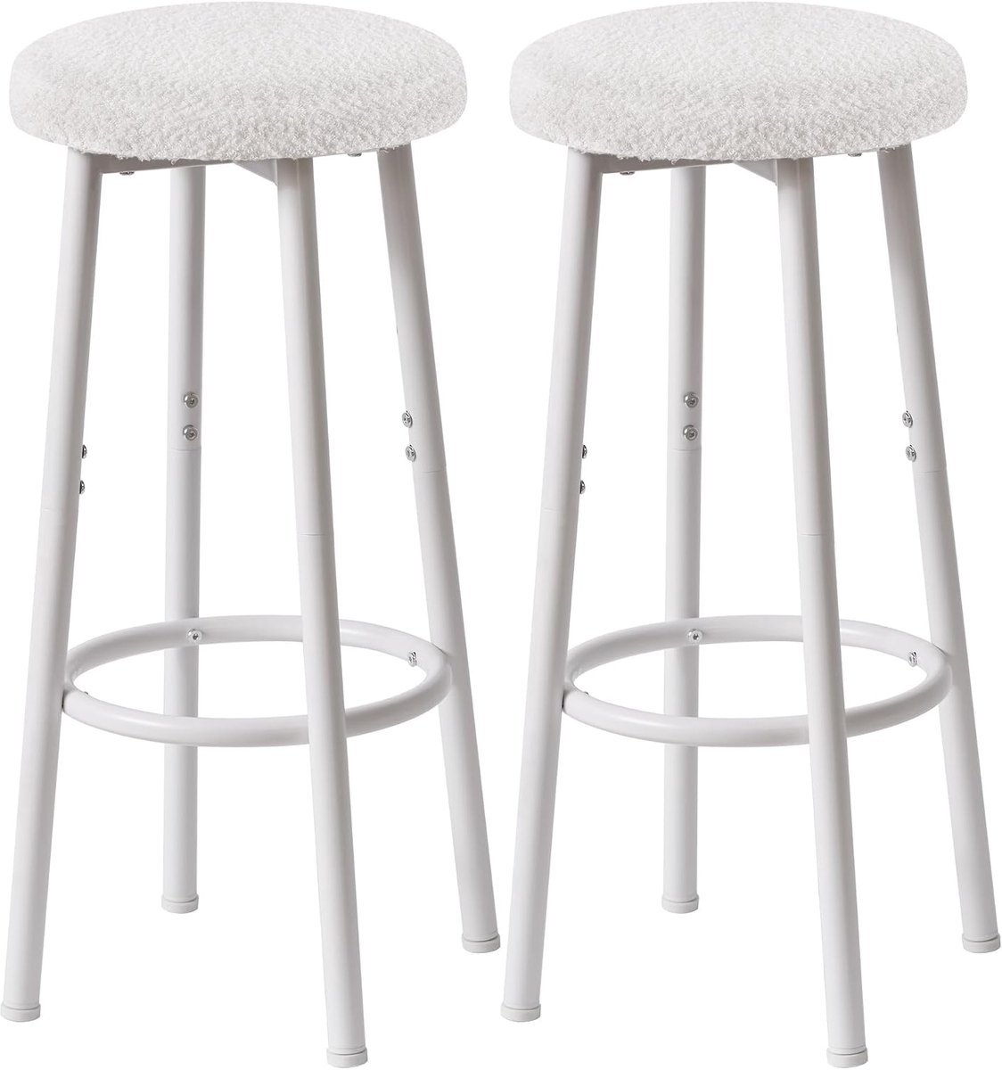 Home & Beyond® Barkrukken Set van 2 - Keukenkrukken met Stoffen Zitting - Metaal - Wit - 29x29x67 cm