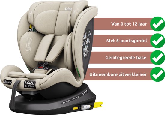 Ding Aiden Autostoel - Beige - 360° Draaibare Isofix Autostoel - i-Size - Vanaf 40 tot 150cm - 0 tot 12 jaar — afbeelding 2