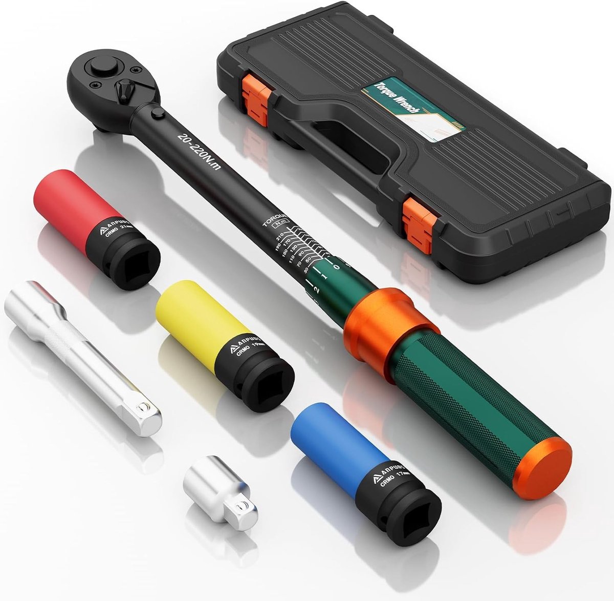 Momentsleutel voor auto - Set van 6 stuks - 20-220 Nm - Chroom-vanadium staal - Voor bandwissel en onderhoud