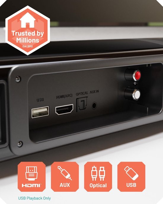 Mini soundbar - Zwart - 39 x 6 x 9 cm - 2.2-kanaals Bluetooth Speaker - Voor Thuisbioscoop en TV van MINI — afbeelding 3