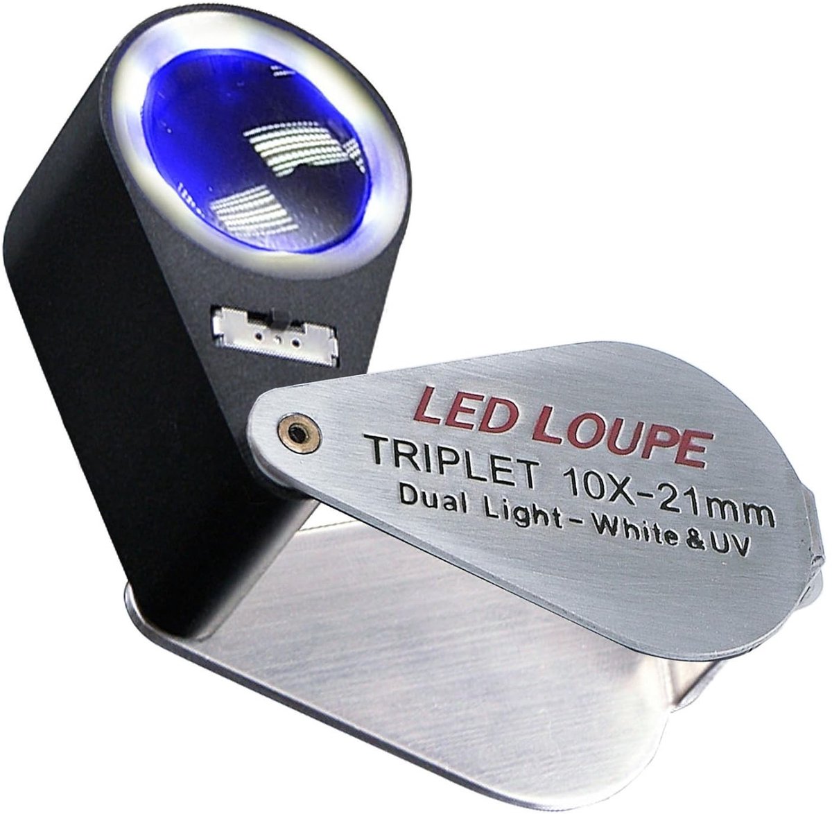 Loepbril - 10x Vergroting - Met 6 Ledlampjes en UV-licht - Metalen Behuizing - Voor Edelstenen en Horloges