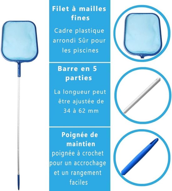 Zwembad Schepnet - Blauw - 122 cm - Met Aluminium Telescoopstandaard - Voor Zwembad en Vijver — afbeelding 3