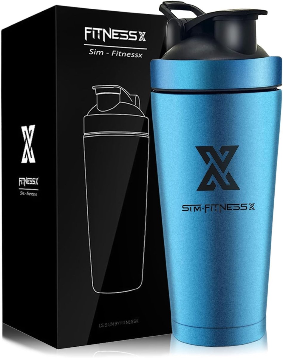 Fitness Shaker 700ml RVS Proteïne Shakebeker met Bal - Ideaal voor Sport en Gezondheid