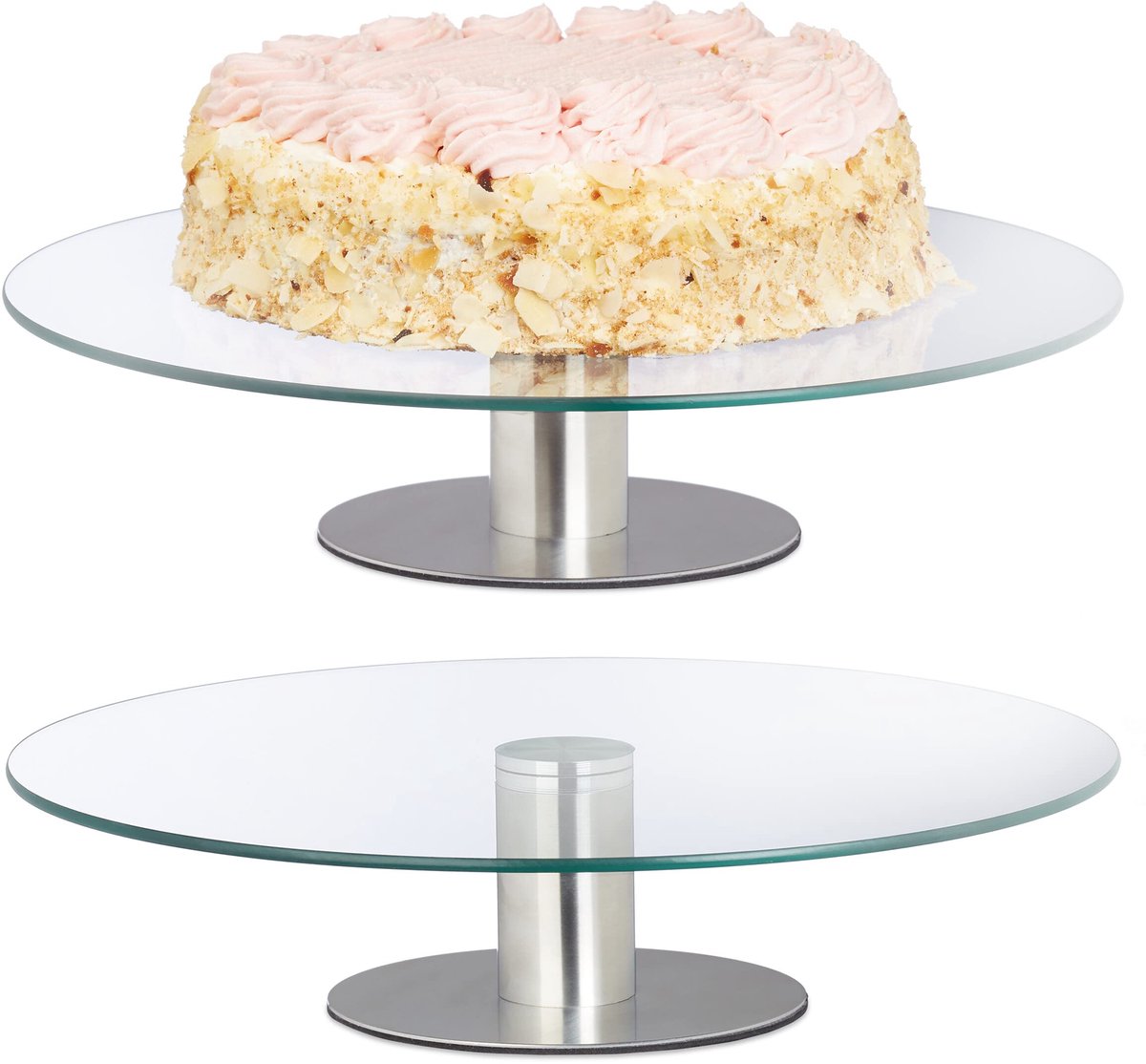 Famanu – Taartplateau set van 2, draaibaar, Ø 30 cm, ideaal voor serveren en decoreren van taarten, van glas, transparant