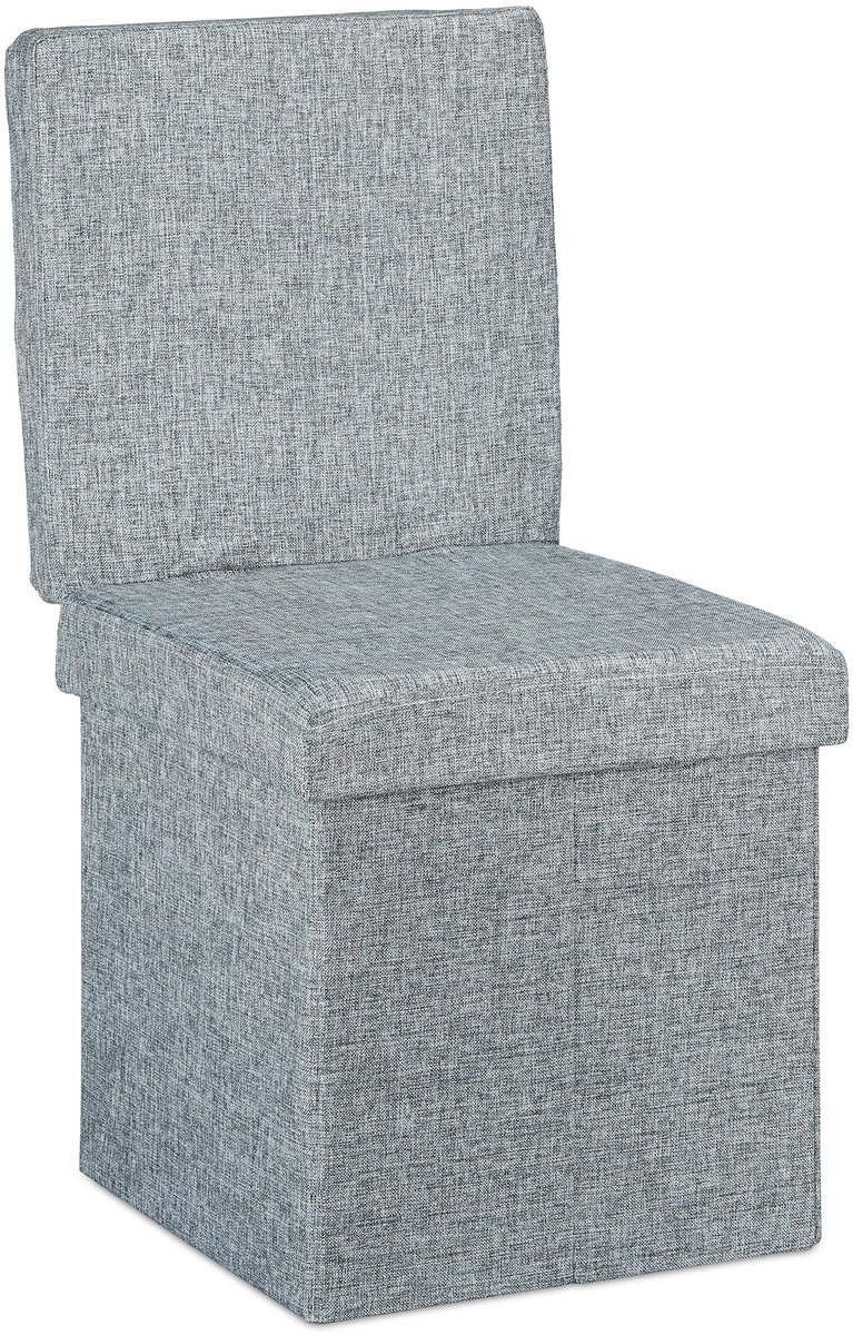 Famanu – Opvouwbare poef met opbergruimte en leuning, linnen, 73 x 38 x 38 cm, stabiele hocker in grijs