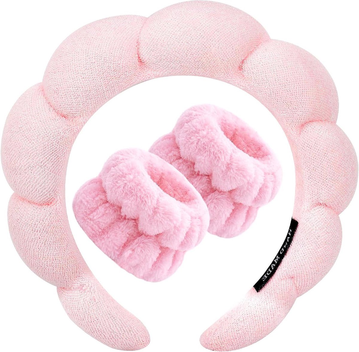 Spa Hoofdband - Polsband Set - Gezicht Reinigen - Zachte Spons Voering - 18 x 17 cm - Roze