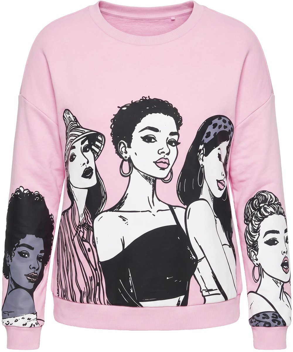 MIAMODA - Dames - Sweatshirt boxy fit vrouwenprint lange mouwen - Oudroze - Maat 52