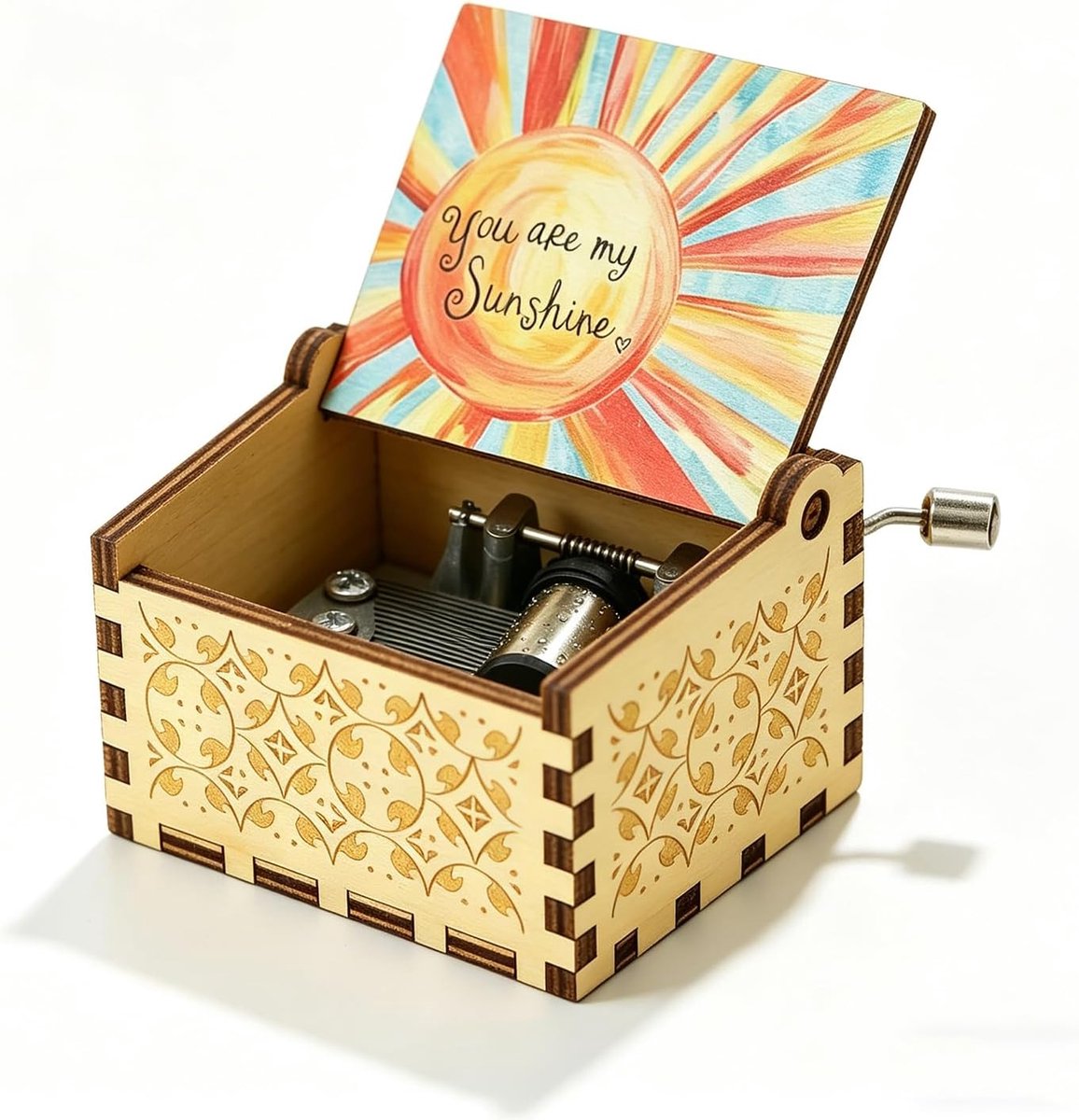 Febbya You are My Sunshine Music Box, Hand Crank Vintage Mini Muziekdoos voor Mum, Gegraveerde Vintage Sunshine - ShopVlot