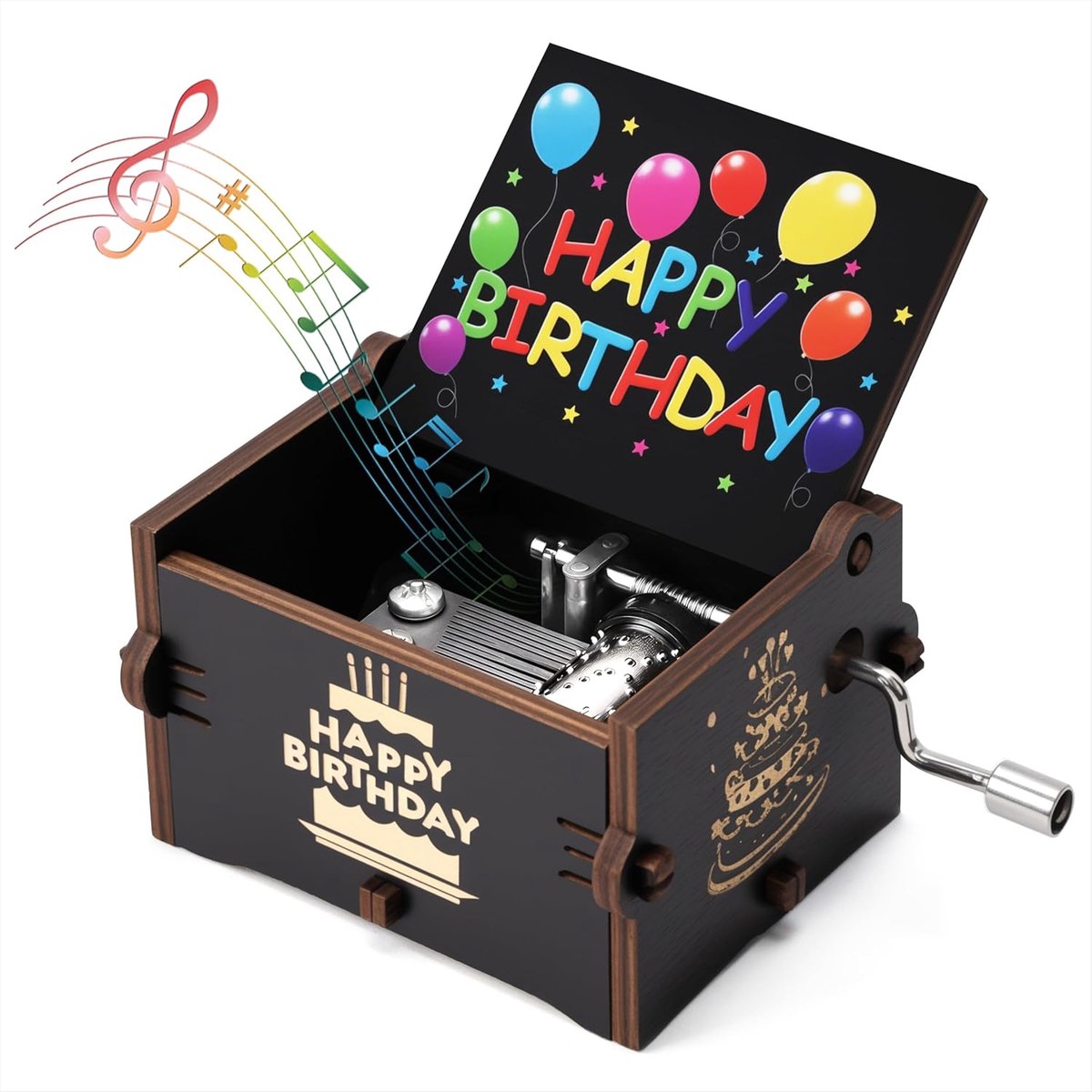 Qzakce Houten Muziekdoos Laser Gegraveerd Vintage Houten Handslinger Zwarte Muziekdozen Verjaardagscadeau voor - ShopVlot